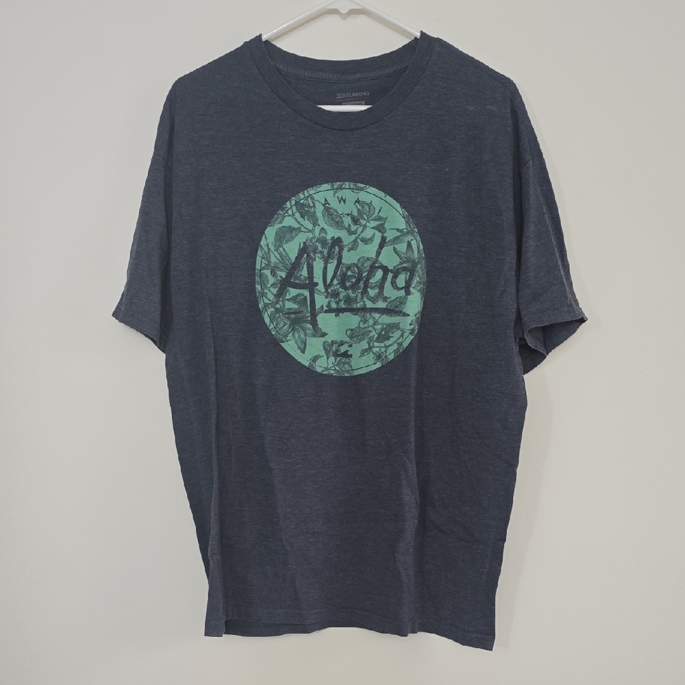 Billabong Gray and Green Short Sleeve Tee with Artistic Graphic